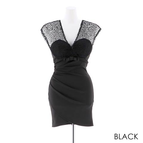 【盛りドレス】[SMLサイズ]レースカシュクールタイトミニドレス[3サイズ展開](ブラック-S)