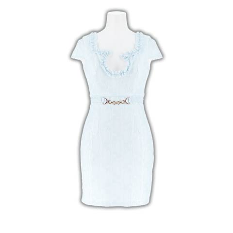 8/15新作!総レースフリルホールベルトモチーフ半袖タイトミニ丈キャバドレス[SML/3サイズ展開](ライトブルー-Sサイズ)