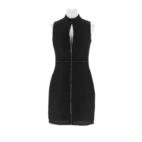 7/7新作!ハイネックジップサイドシアーノースリーブタイトミニ丈キャバドレス[SML/3サイズ展開][伊藤桃々着用](ブラック-Sサイズ)