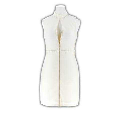 7/7新作!ハイネックジップサイドシアーノースリーブタイトミニ丈キャバドレス[SML/3サイズ展開][伊藤桃々着用](アイボリー-Sサイズ)