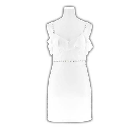 7/30新作!ジョーゼットビジューオフショルフリルタイトミニ丈キャバドレス[SML/3サイズ展開][伊藤桃々着用][プチプラキャバドレス](ホワイト-Sサイズ)