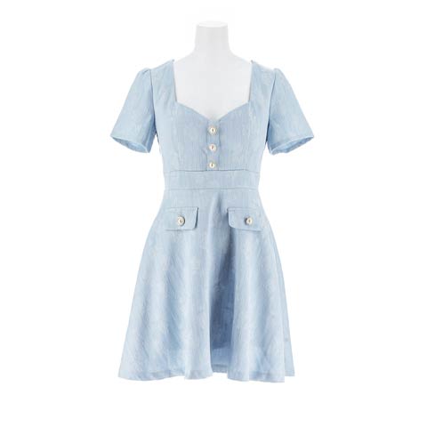 10/7再入荷! ジャガードローズパールビジュー半袖Aラインミニ丈キャバドレス[SML/3サイズ展開][伊藤桃々着用](ライトブルー-Sサイズ)