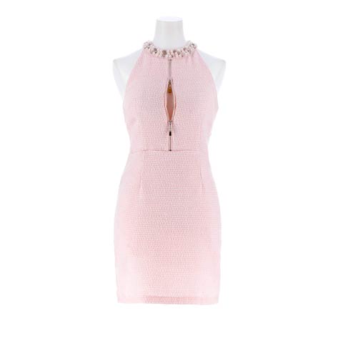 パステルツイードアメスリパールビジュータイトミニドレス[SML/3サイズ展開](ピンク-Sサイズ)
