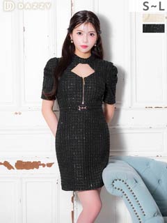 10/6新作!スパンコールカットアウトファスナー半袖タイトミニ丈キャバドレス