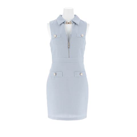 10/21再販【明日花キララ×胸元ジップ】くびれ強調セクシー タイトドレス(ブルー-Sサイズ)