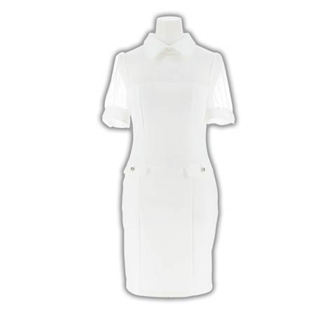 8/15新作!襟付き格子柄シアーレース半袖タイトミニ丈キャバドレス[SML/3サイズ展開](ホワイト-Sサイズ)