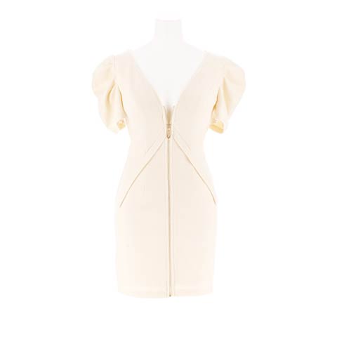 8/4新作!ワッフルフロントジップタイトミニ丈キャバドレス[SML/3サイズ展開](アイボリー-Sサイズ)