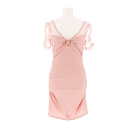 7/28新作!ドットシアーリボン風ビジューバックル半袖タイトミニ丈キャバドレス[SML/3サイズ展開][プチプラキャバドレス](ダークピンク-Sサイズ)