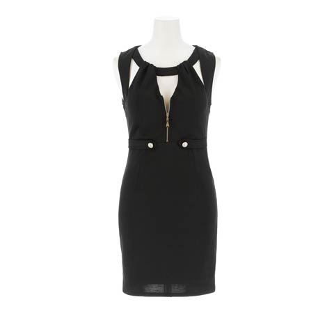 8/25新作!フロントジップカットアウトノースリーブタイトミニ丈キャバドレス[SML/3サイズ展開](ブラック-Sサイズ)