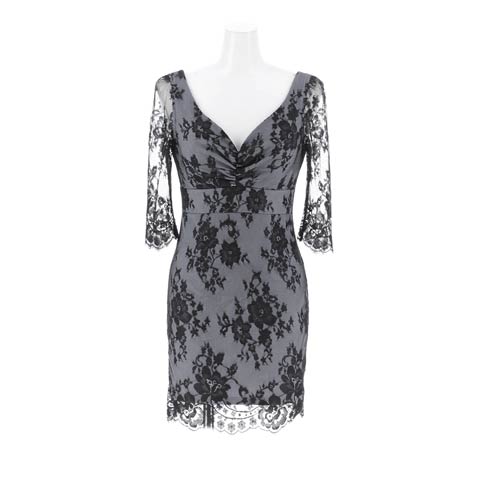 9/19新作!オールフラワーレースギャザー七分袖タイトミニ丈キャバドレス[SML/3サイズ展開][プチプラキャバドレス](ライトグレー-Sサイズ)