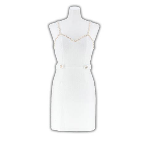 9/17新作!パステルツイードチェーンキャミソールタイトミニ丈キャバドレス[SML/3サイズ展開]*(ホワイト-Sサイズ)