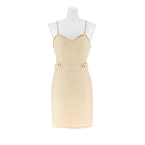 9/17新作!パステルツイードチェーンキャミソールタイトミニ丈キャバドレス[SML/3サイズ展開]*(ライトイエロー-Sサイズ)