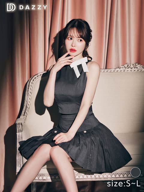 9/29新作!サイドリボンノースリーブポケットプリーツAラインミニセットアップ[SML/3サイズ展開]