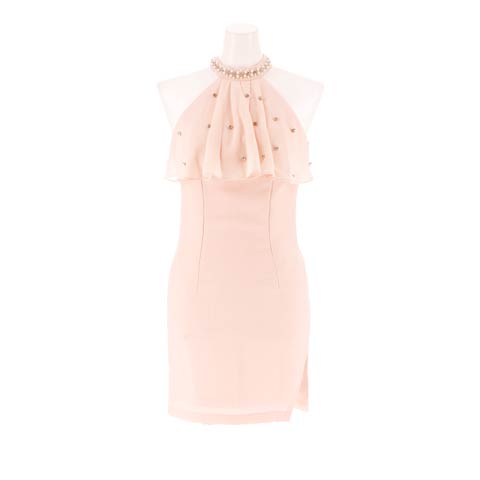 9/22新作!ラインストーンビジューフレアアメスリタイトミニ丈キャバドレス[SML/3サイズ展開](ピンク-Sサイズ)