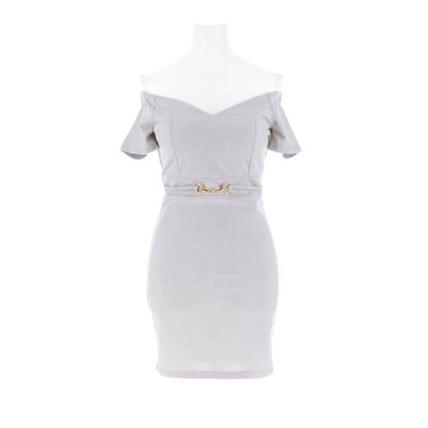 9/1新作!ワンカラーベルトモチーフオフショルタイトミニ丈キャバドレス[SML/3サイズ展開][伊藤桃々着用][プチプラキャバドレス](ブルーグレー-Sサイズ)