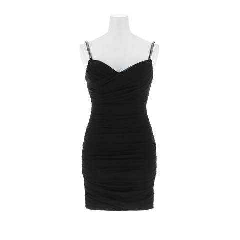 8/22新作!カシュクールギャザーチュールキャミソールタイトミニ丈キャバドレス[SML/3サイズ展開][明日花キララ着用](ブラック-Sサイズ)