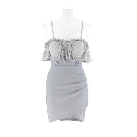 9/24新作!オフショルラメフリルリボンタイトミニ丈キャバドレス[SML/3サイズ展開]*(ライトブルー-Sサイズ)