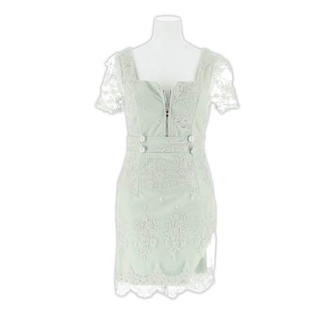 11/4再販!高級感総刺繍レース谷間ジップウエストパールビジュー半袖タイトミニキャバドレス[SML/3サイズ展開](ミント-Sサイズ)