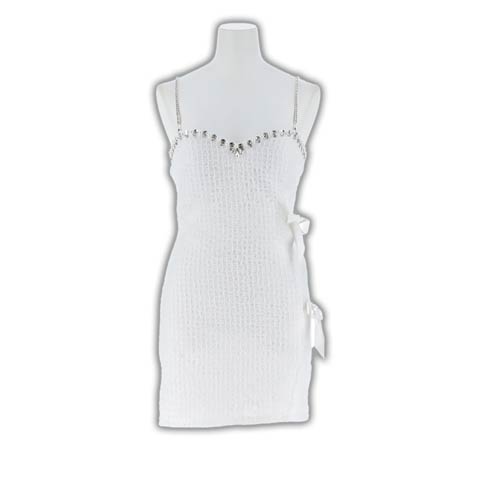 8/22新作!サイドリボンチェックビジューキャミソールタイトミニ丈キャバドレス[SML/3サイズ展開][明日花キララ着用](ホワイト-Sサイズ)