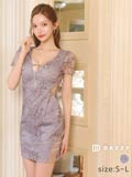 8/15新作!フラワー刺繍チェーンフロントジップウエストシアータイトミニ丈キャバドレス[SML/3サイズ展開]