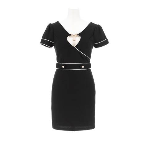 8/29新作!パイピングカシュクールホールビジューチャーム半袖タイトミニ丈キャバドレス[SML/3サイズ展開](ブラック-Sサイズ)