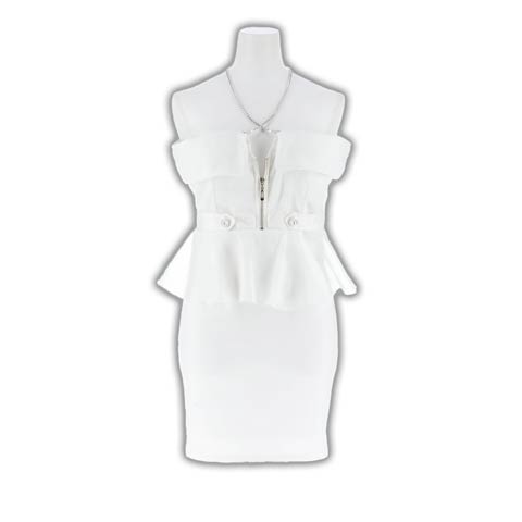 8/27新作!SEXYネックビジューオフショル胸元ジップペプラムミニ丈キャバドレス[SML/3サイズ展開][明日花キララ着用](ホワイト-Sサイズ)
