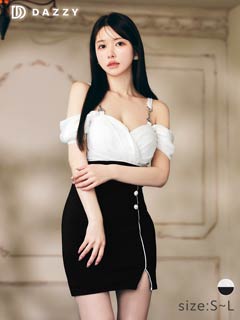 9/8新作!カシュクールオフショルパイピングスリットタイトミニ丈キャバドレス[SML/3サイズ展開]