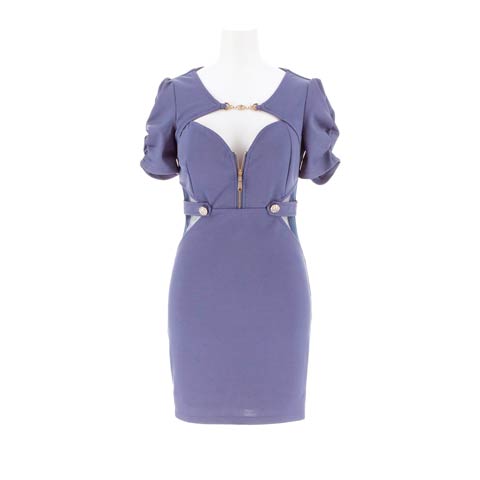 8/15新作!ウエストシアーフロントジップギャザー半袖タイトミニ丈キャバドレス[SML/3サイズ展開](ブルー-Sサイズ)