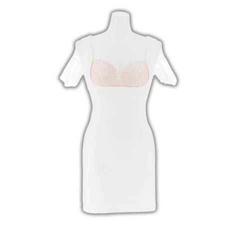 10/8新作!ヌーディバストレース半袖タイトミニ丈キャバドレス[SML/3サイズ展開](ホワイト-Sサイズ)