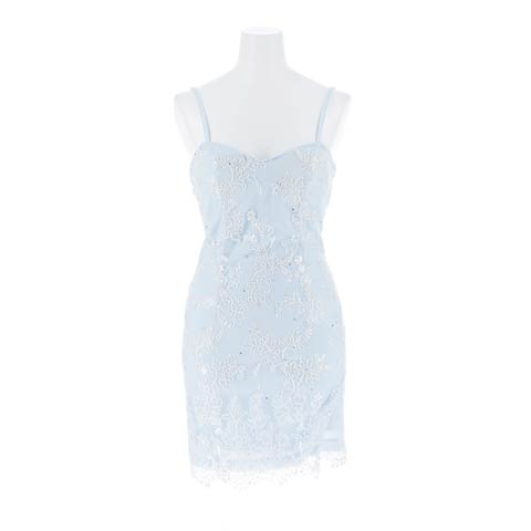 2/20新作!動くたびにビジュー輝くパステルフラワー刺繡キャミタイトミニ丈キャバドレス[SML/3サイズ展開][伊藤桃々着用](ブルー-Sサイズ)