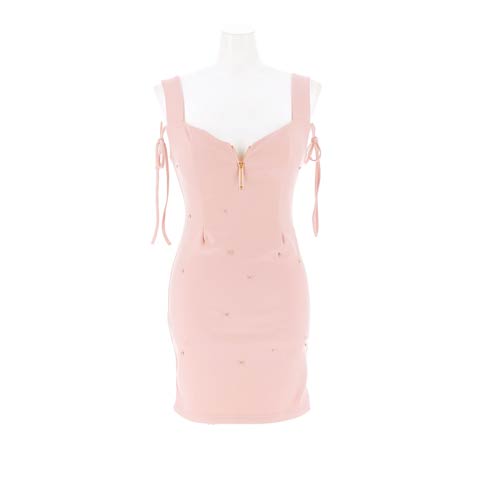 11/12新作![伊藤桃々着用]谷間ジップ×ビジューの最強タッグ!主役級キャバドレス[SML/3サイズ展開](ピンク-Sサイズ)