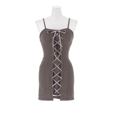 10/27新作!フロントレースアップリボンキャミタイトミニ丈キャバドレス[SML/3サイズ展開](グレー-Sサイズ)