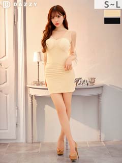 1/19新作![伊藤桃々着用]大人上品肌魅せシアーチュール七分袖タイトミニ丈キャバドレス