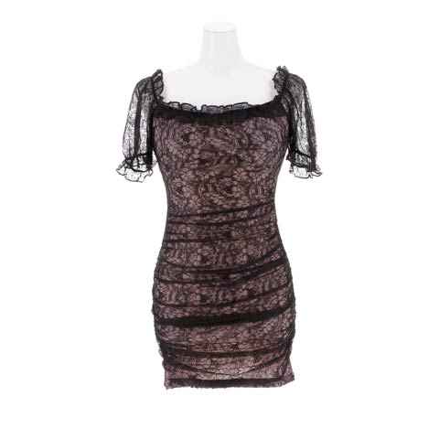 12/8新作![2way袖]透け感レースが上品なシアー袖タイトミニ丈キャバドレス[SML/3サイズ展開](ピンク-Sサイズ)