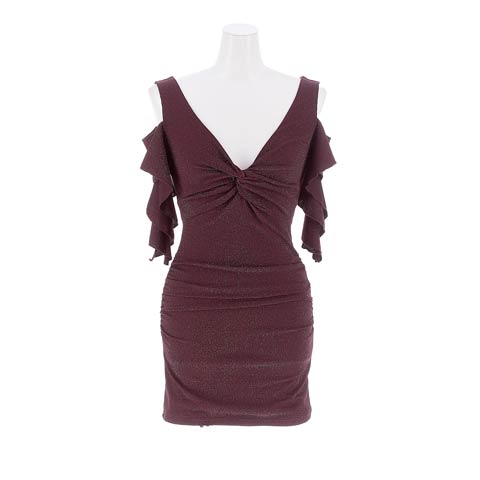 11/14新作!谷間魅せ大胆Vカットにラメグリッターで店内映え!大人パープルキャバドレス[SML/3サイズ展開]*(ディープパープル-Sサイズ)