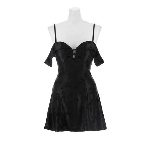 2/13新作!谷間カットアウトがSEXYなサテンバタフライモチーフ×チャイナボタンのAラインミニ丈キャバドレス[SML/3サイズ展開](ブラック-Sサイズ)