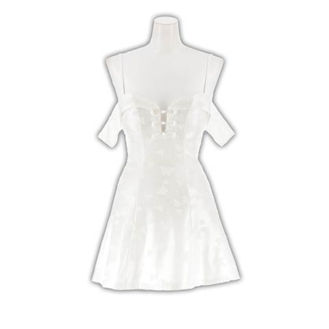 2/13新作!谷間カットアウトがSEXYなサテンバタフライモチーフ×チャイナボタンのAラインミニ丈キャバドレス[SML/3サイズ展開](ホワイト-Sサイズ)