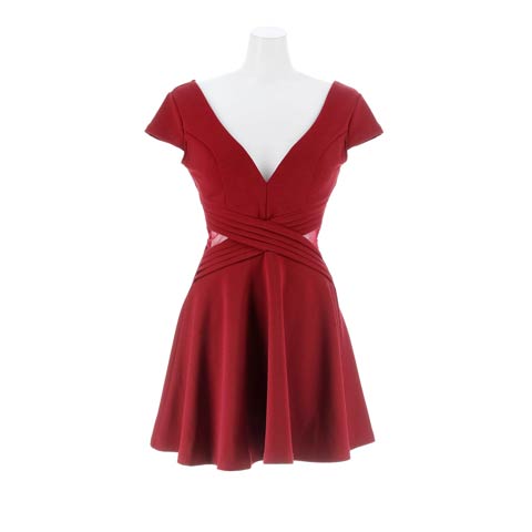 10/20新作!美くびれウエストクロスシアーSEXYバックカットアウトAラインミニ丈キャバドレス[SML/3サイズ展開](ワインレッド-Sサイズ)