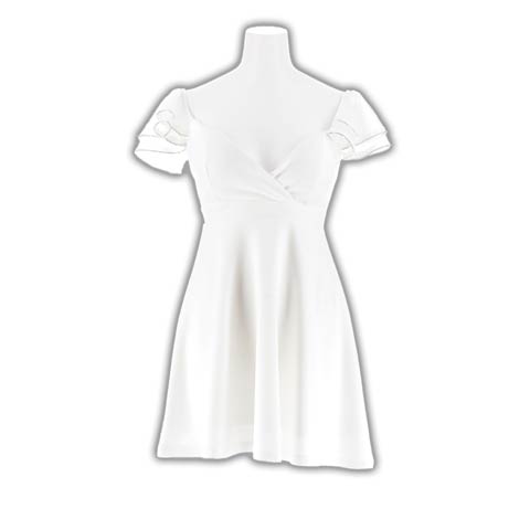 2/12新作!ラインストーン輝くフリル袖×美バスト魅せカシュクールのAラインミニ丈キャバドレス[SML/3サイズ展開](ホワイト-Sサイズ)