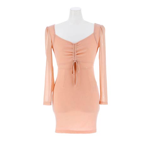 2/2新作![伊藤桃々着用]色っぽ谷間魅せが叶う輝くラメの深Vネックタイトミニ丈キャバドレス[SML/3サイズ展開](ピンク-Sサイズ)