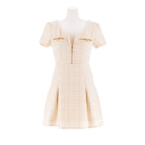 10/31新作!高級感ツイードとAラインでお嬢様っぽキャバドレス[SML/3サイズ展開](アイボリー-Sサイズ)