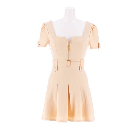 11/5新作!輝くグリッタープリーツAラインのフェミニン半袖ミニ丈キャバドレス[SML/3サイズ展開](ベージュ-Sサイズ)