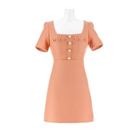 12/22新作!美デコルテ魅せスクエアネックに二の腕隠せる半袖ミニ丈キャバドレス[SML/3サイズ展開](オレンジ-Sサイズ)