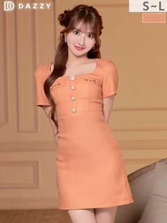 12/22新作!美デコルテ魅せスクエアネックに二の腕隠せる半袖ミニ丈キャバドレス[SML/3サイズ展開]