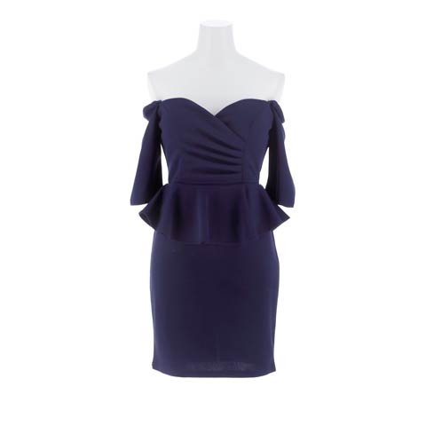 4/28新作!美バスト叶うカシュクール×五分袖♪ペプラムでくびれメイクもばっちりのタイトミニ丈キャバドレス[SML/3サイズ展開](ネイビー-Sサイズ)