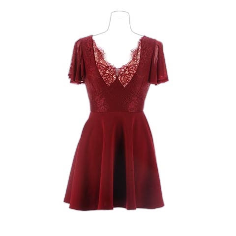 2/18新作!美デコルテ深めVカットが上品セクシーレースAラインミニ丈キャバドレス[SML/3サイズ展開][伊藤桃々着用](ワインレッド-Sサイズ)