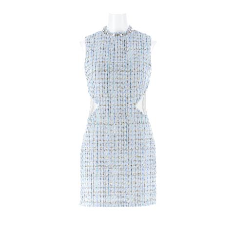 3/9新作!くびれ爆誕！ウエストカットに首元ビジューが華やかタイトミニ丈キャバドレス[SML/3サイズ展開](ライトブルー-Sサイズ)