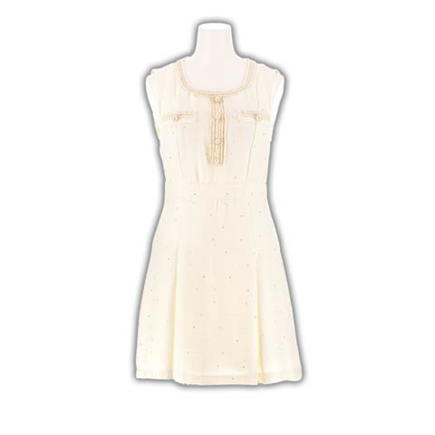 3/9新作!露出控えめ清楚スパンコールツイードパールビジューAラインミニ丈キャバドレス[SML/3サイズ展開](ホワイト-Sサイズ)