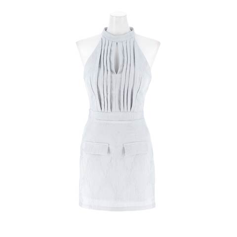 1/9新作!人気のアメスリと高級感サテンプリーツカットアウトタイトミニ丈キャバドレス[SML/3サイズ展開](ブルーグレー-Sサイズ)