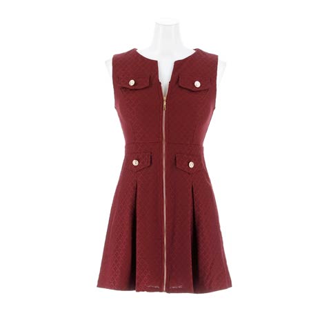 12/12新作![伊藤桃々着用]大人SEXYなノースリーブ×フロント全ジップに体型カバーするAラインミニ丈キャバドレス(レッド-Sサイズ)